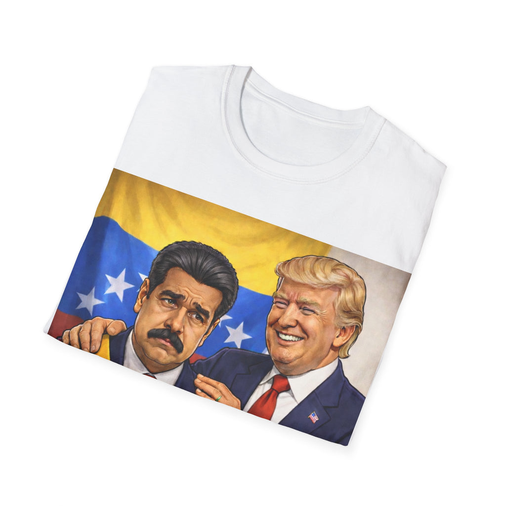 T-Shirt — 'Hope You Didn’t Wait Too Long' Political Satire Tee (Trump & Maduro Design)