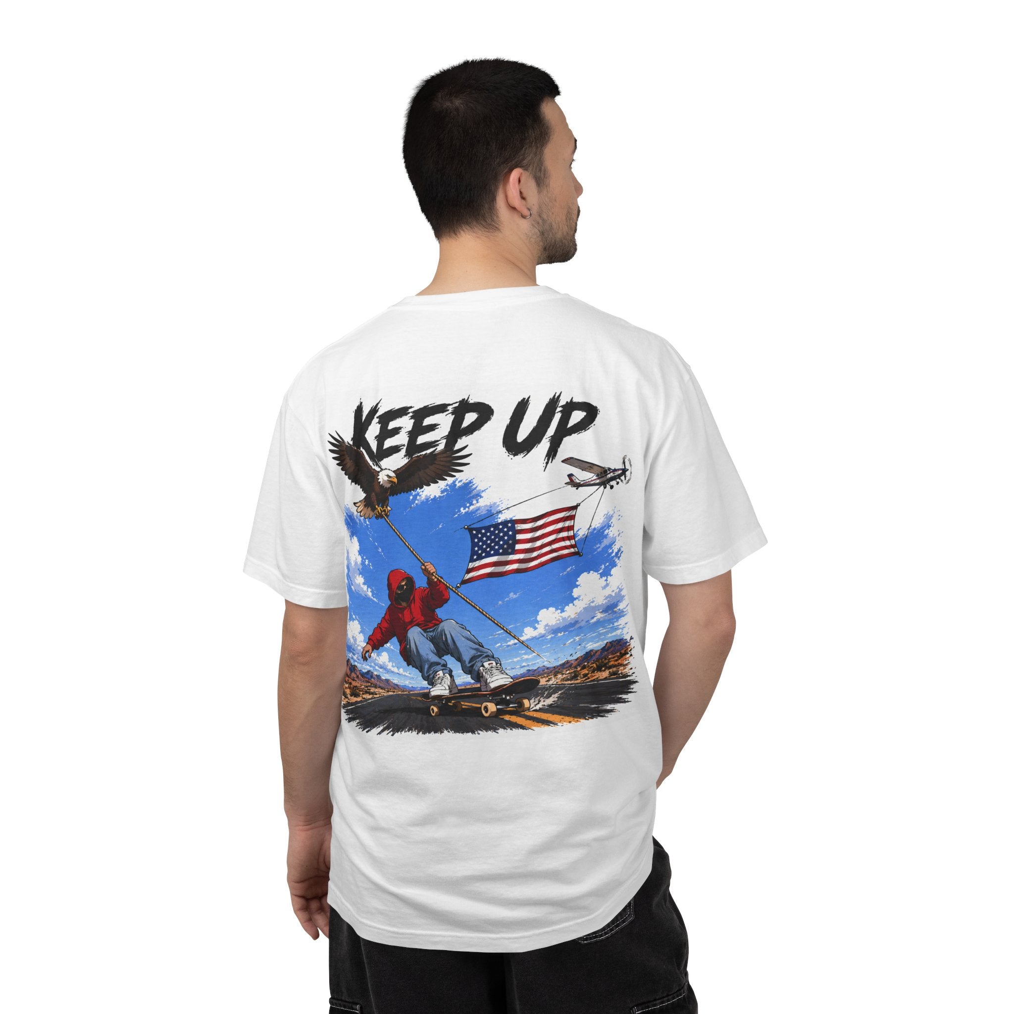 Keep Up Skateboard T-Shirt — Patriotic Eagle & American Flag Graphic